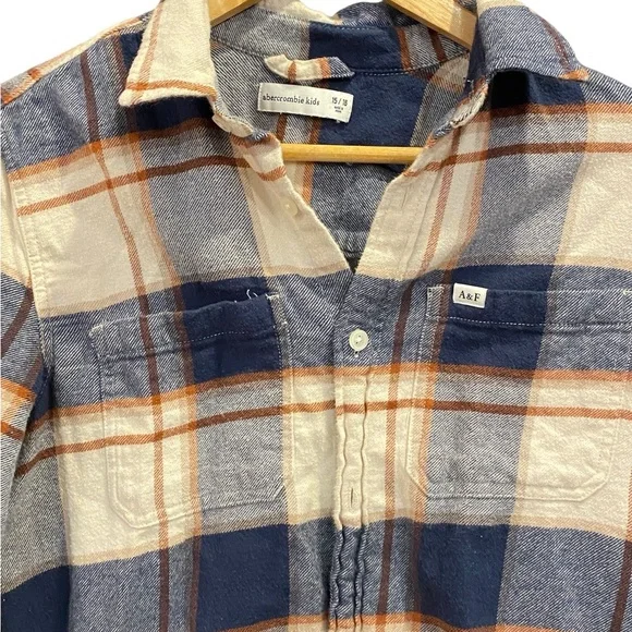Abercrombie Kids Youth Boys‎ Plaid Flannel Blue & Beige Size 15-16 - Picture 2 of 5